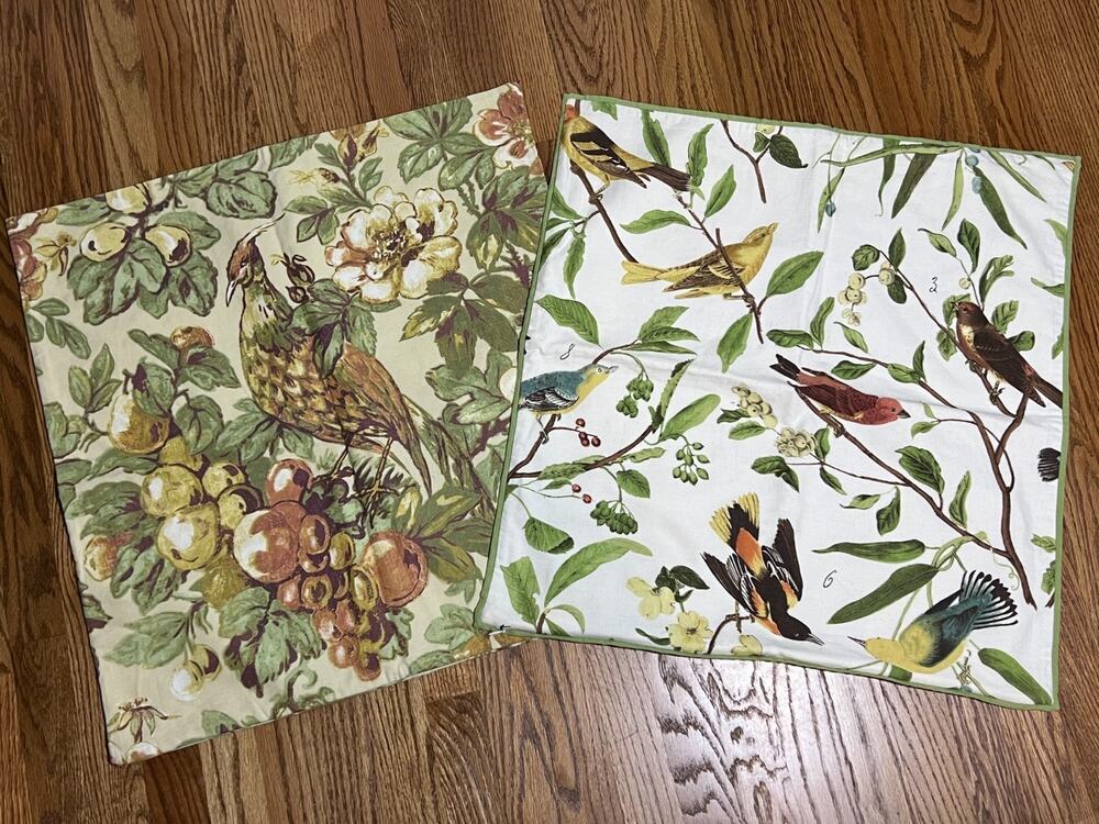 Pottery Barn Set of 2 Pheasant Bird Muted Linen Blend Pillow Covers 24" x 24"